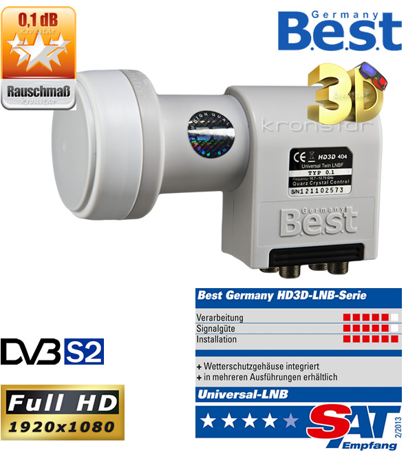 LNB Quad 0,1dB MF BEST Germany Digital , Full HD und 3D Ready 